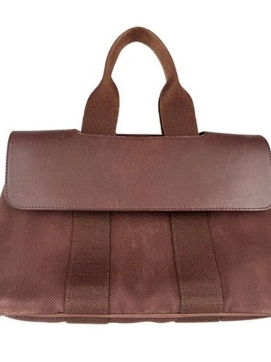 Hermes Handbags - Auth HERMES Valparaiso PM Handbag Brown Cotton/Leather/Silvertone - z8812